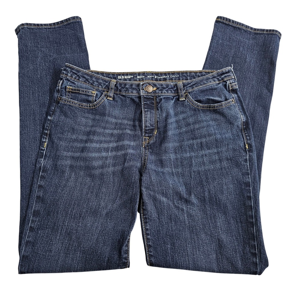 Old Navy Boyfriend Straight Jeans Womens 10 Tall Dark Wash Stretch Denim MidRise